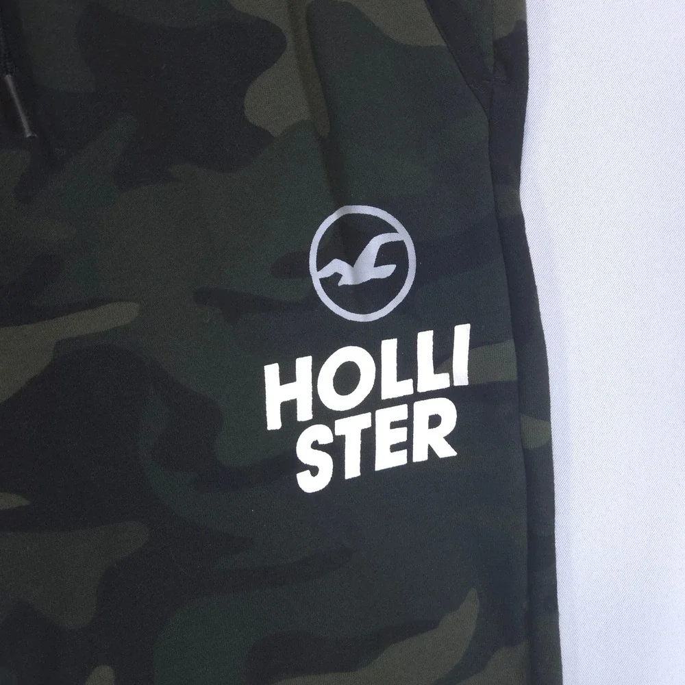 Hollister Camo Fleece Joggers Mens L Sweatpants Green Drawstring Logo Comfy